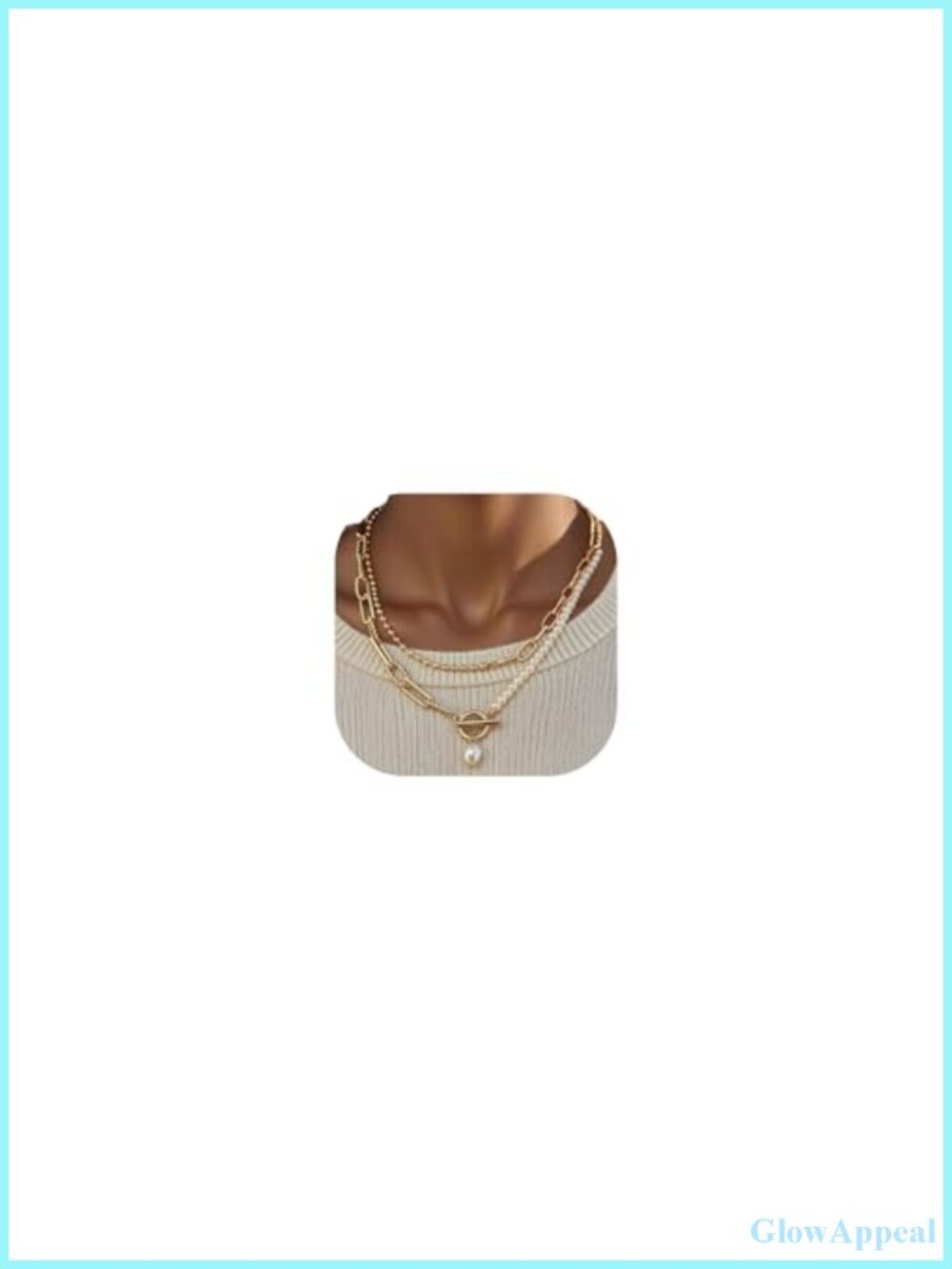 14K Gold Plated Pearl Layered Chain Necklace Toggle Clasp 36in